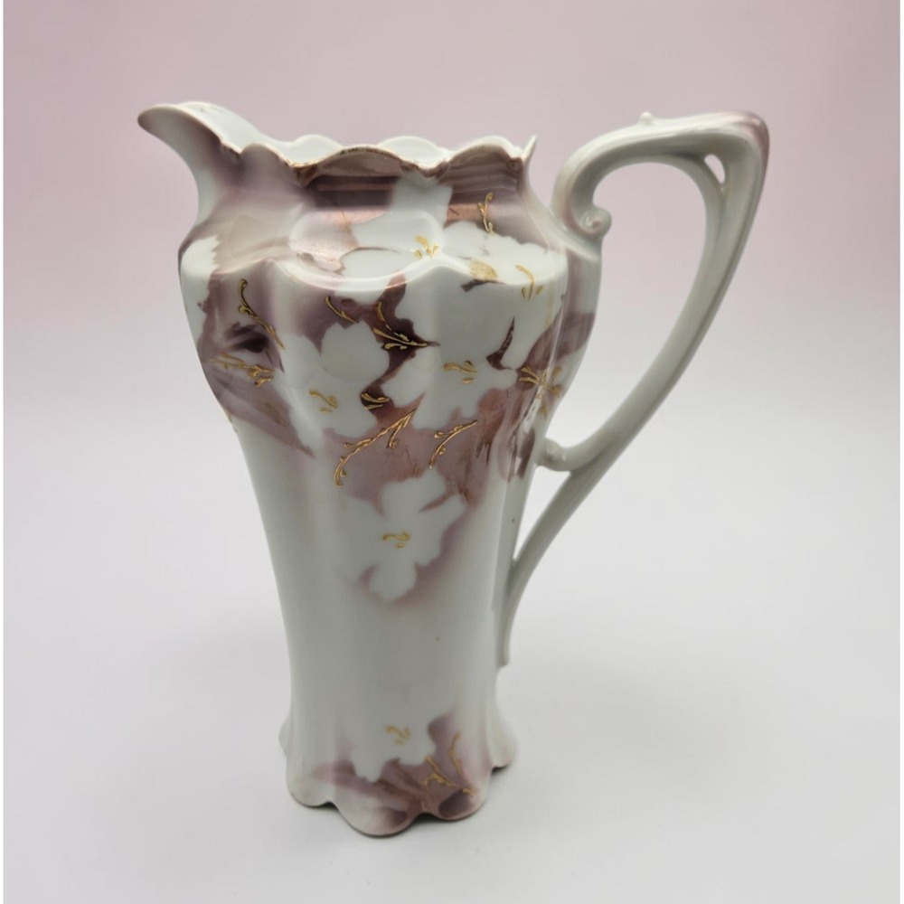 Antique R.S. Germany Hand Painted Porcelain Floral Chocolate Pot Missing Lid